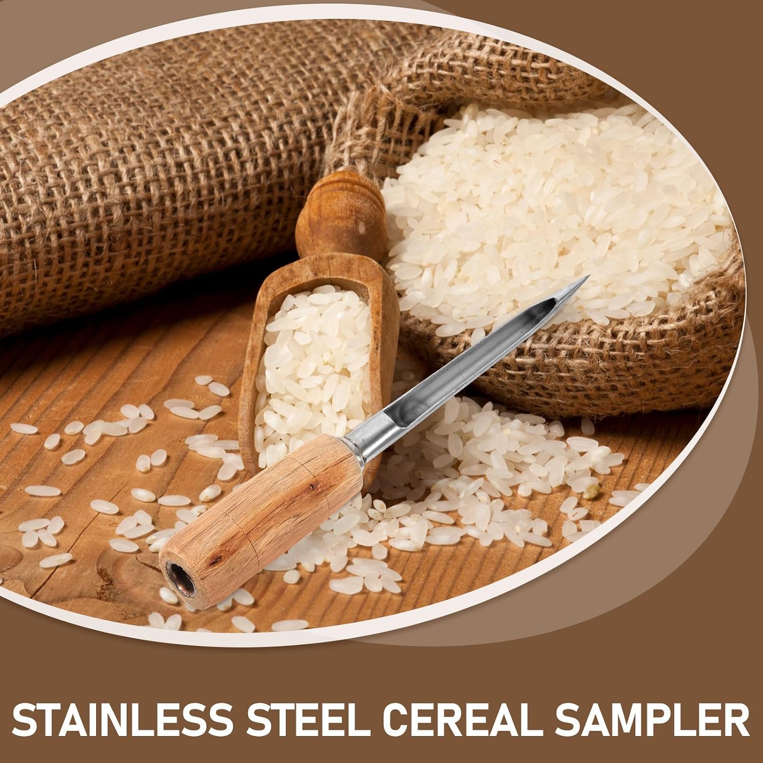Abaodam Stainless Steel Grain Sampler for Wheat and Cereal with Sturdy Wood Handle, Convenient to Use and Simple to Operate Sampling Tool for Farm and Laboratory Applications