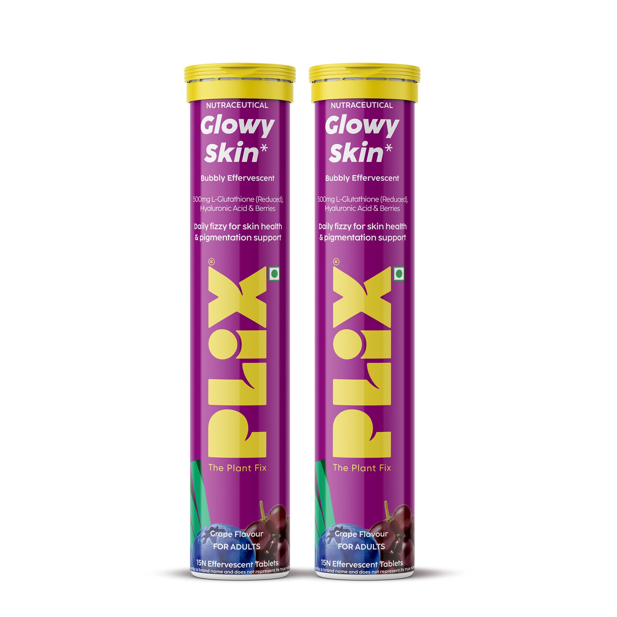 PLIX - THE PLANT FIX Glutathione Effervescent Tablets for Clear, Glowing & Youthful Skin | 500mg Glutathione, Vit E & Hyaluronic Acid | No Maltodextrin, No Sugar | Pack of 2 (30 tabs) | Grape-picture-35