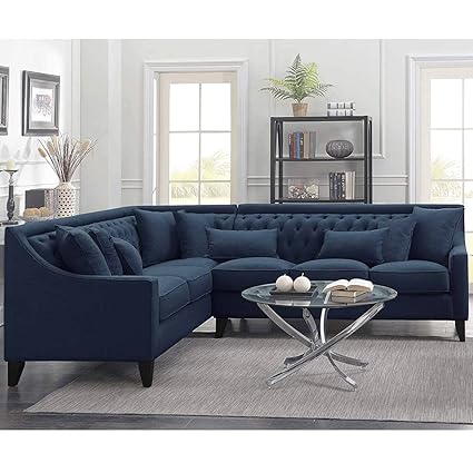 Blisscraft Westo Corner L Shape Sofa Set - 5- to 6-Person Sofa Set in Fabric with Tufted Comfy Back Support (Blue)