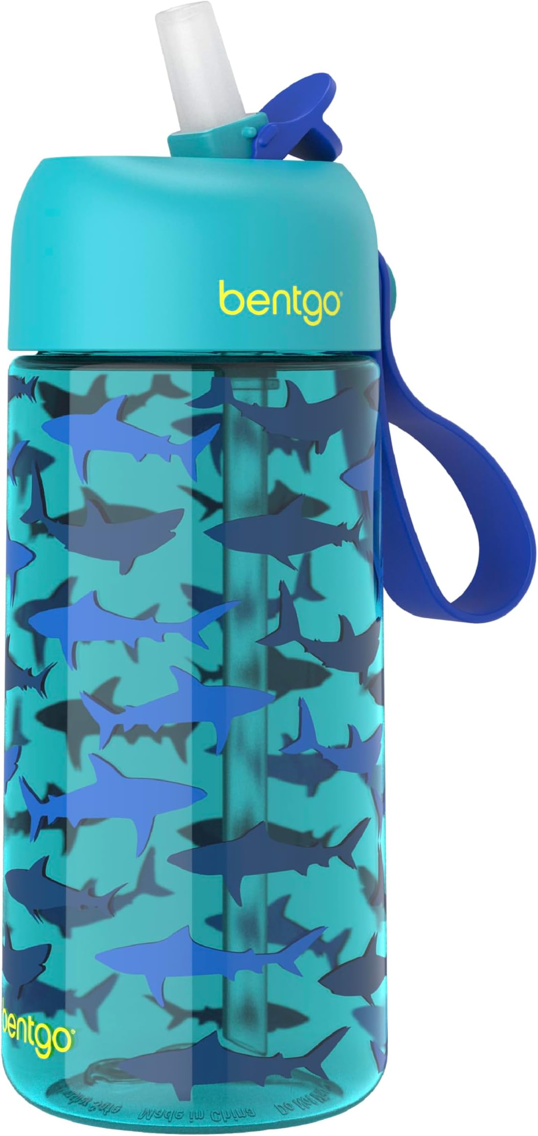 Bentgo® Kids Water Bottle - New & Improved 2023 Leak-Proof, BPA-Free 15 oz. Cup for Toddlers & Children - Flip-Up Safe-Sip Straw for School, Sports, Daycare, Camp & More (Shark)