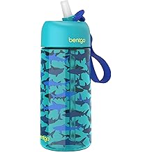 Bentgo Kids Water Bottle - Leak-Proof, Durable Tritan, BPA-Free 15 oz. Cup for Kids/Toddlers Ages 3+, Bite &amp; Sip Spout, Carrying Handle, &amp; Dishwasher Safe for School, Sports, Daycare &amp; Camp (Sharks)