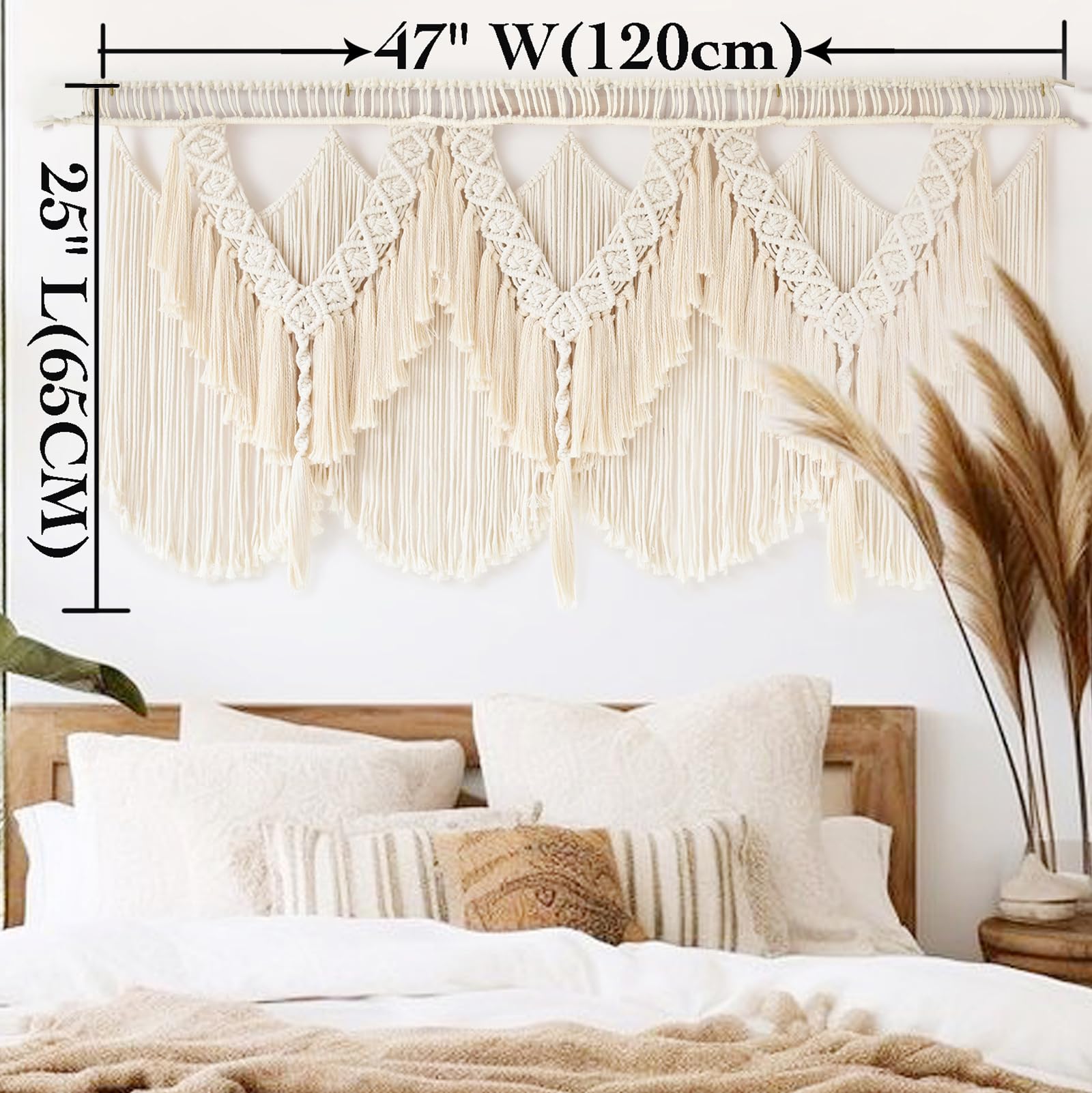 Macrame Wall Hanging Wedding Hanger Macrame Wall Decor Dorm Craftsmanship Handmade Tassel Knotting Boho Fiber Art Home Room Decor 47" W x 25" L