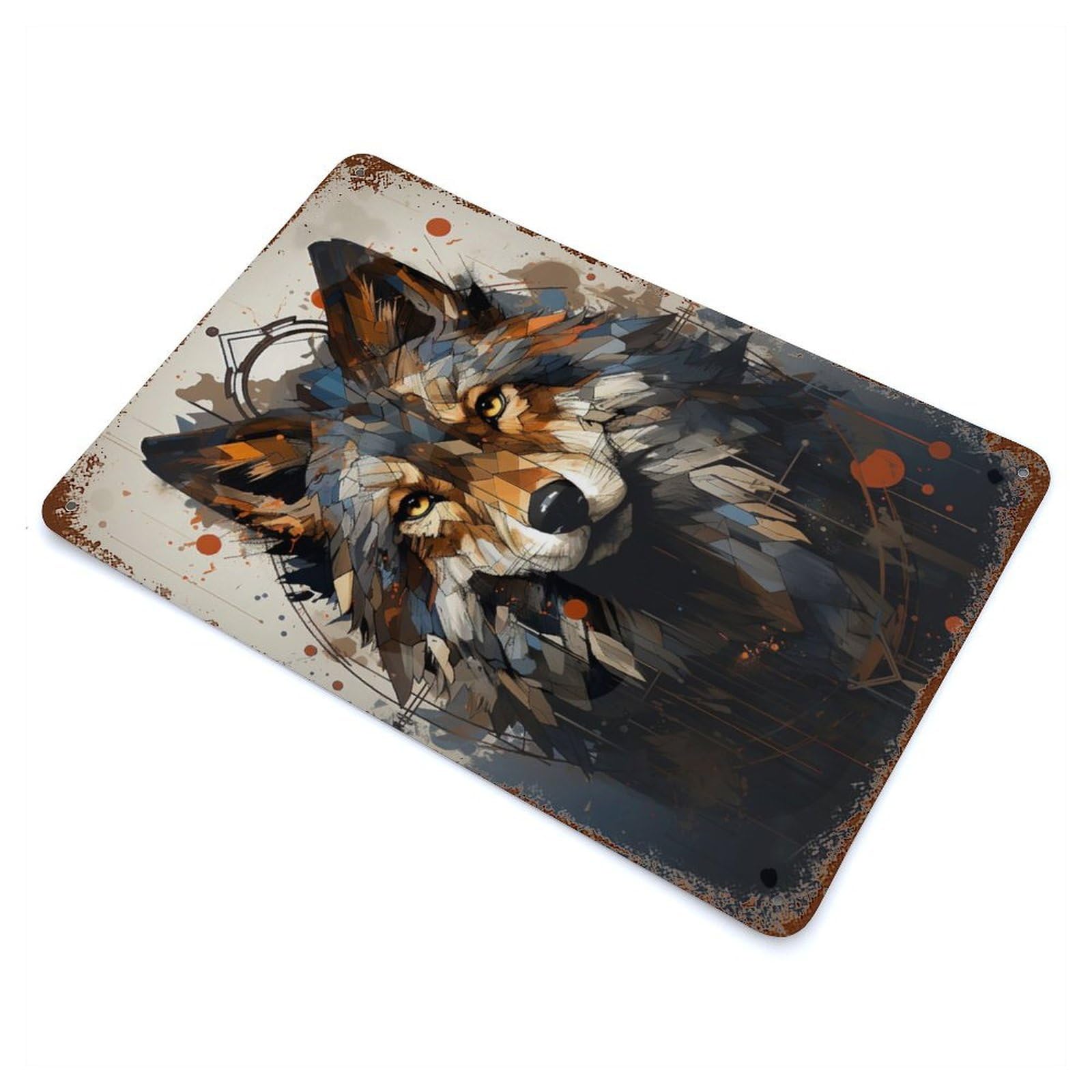 Boho Wolf Portrait Vintage Rust Metal Sign 11.8"x7.9", Retro Wall Decor for Garage, Pub Or Kitchen