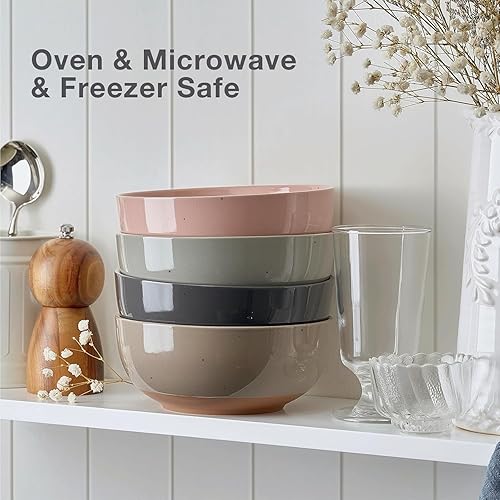 Miniatura 10 de Gencywe Juego de 4 cuencos planos de cerámica de 26 onzas, cuencos de sopa para cocina, ensalada y avena, cuencos para servir nueces, pasta, sopa,