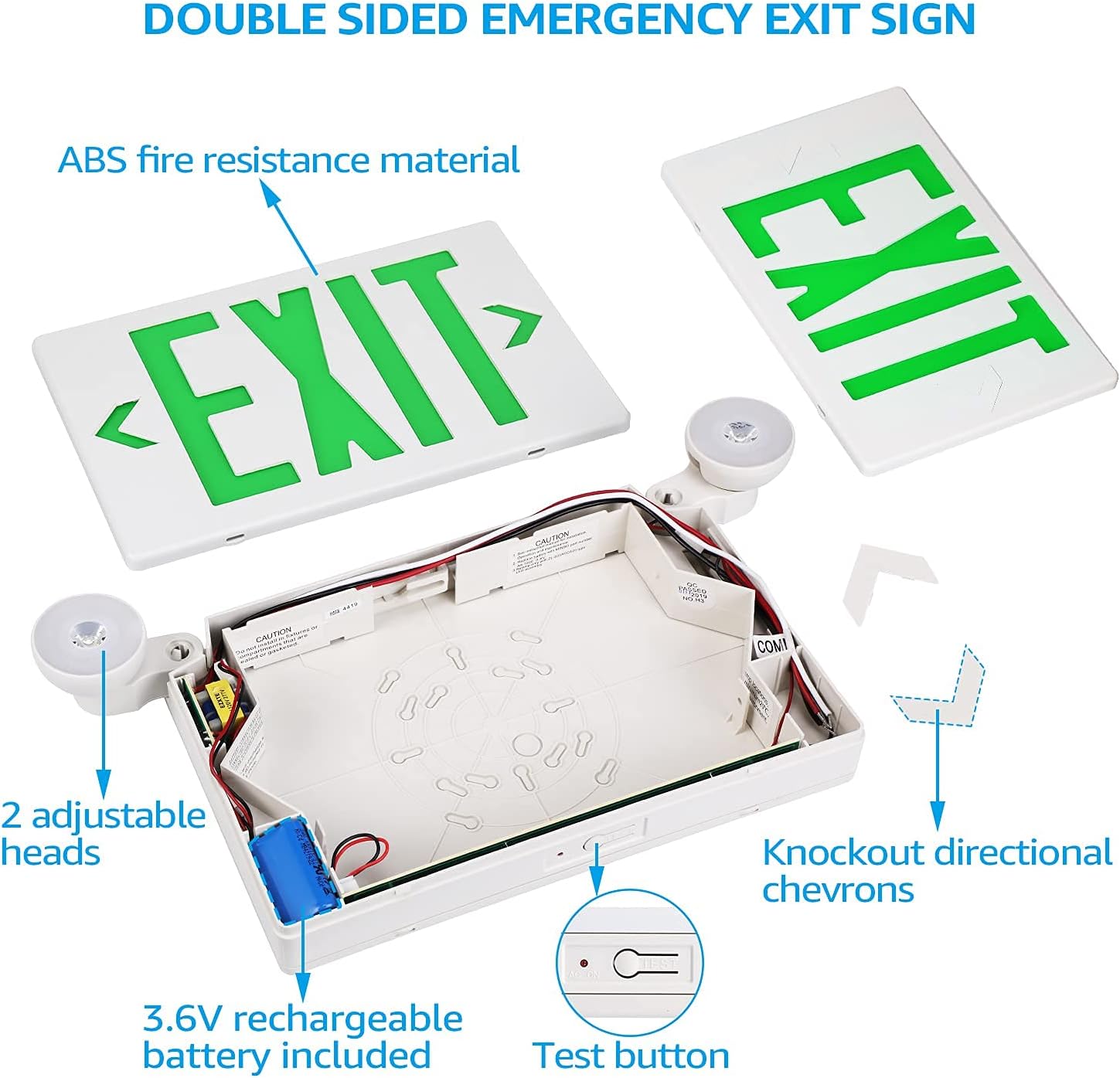 Blасk Frіdау - 40% оƒƒ TORCHSTAR Green Exit Sign with Emergency Lights, UL 924, Two LED Adjustable Head, Emergency Exit Light with Battery Backup, Double Face, AC 120/277V, Exit Signs for Business, Damp Location, Pack of 4