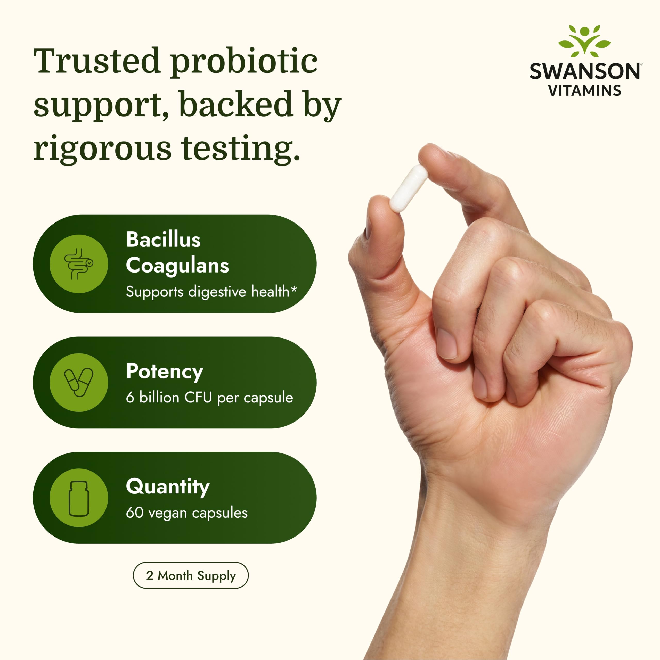 Swanson Bacillus Coagulans Probiotic, 6 Billion CFU, 60 Vegan Capsules — Amazon image 3