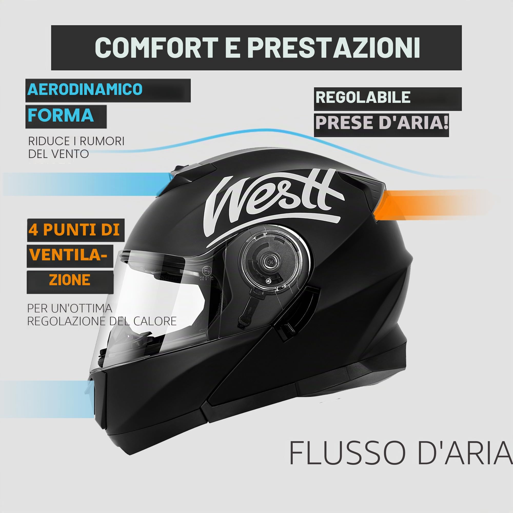 Westt Casco Moto Modulare - ECE 22.06 Casco Integrale Moto, Apribili Casco Modulare, Doppia Visiera Casco Integrale Vintage per Uomo Donna Scooter Adulto