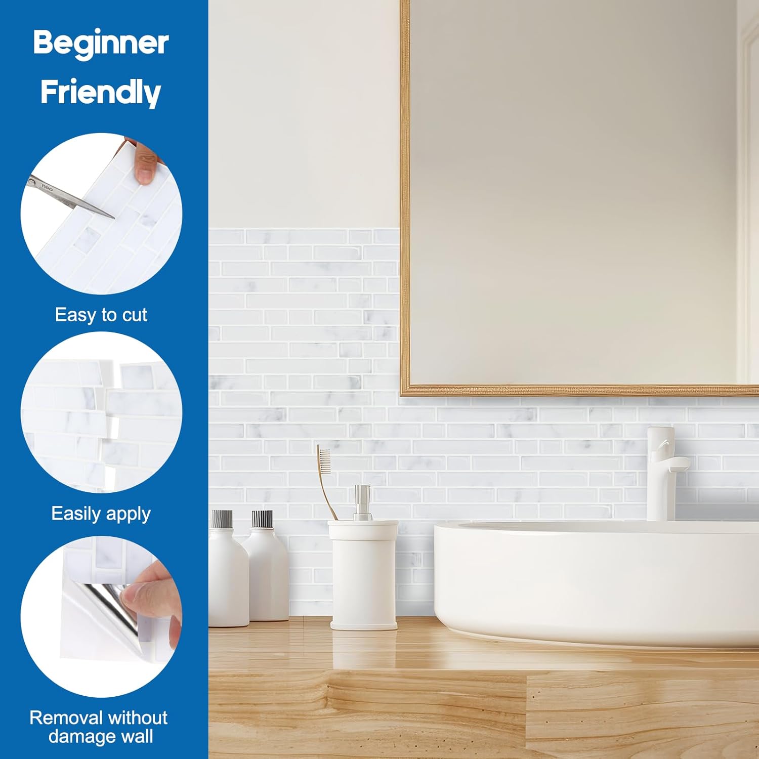 Yipscazo 10 Sheets Peel and Stick Backsplash for Kitchen Wall, 12''x12'' Waterproof Stick on Backsplash Smart Tiles for Bathroom,Removable Backsplash Wall Tiles in White Marble