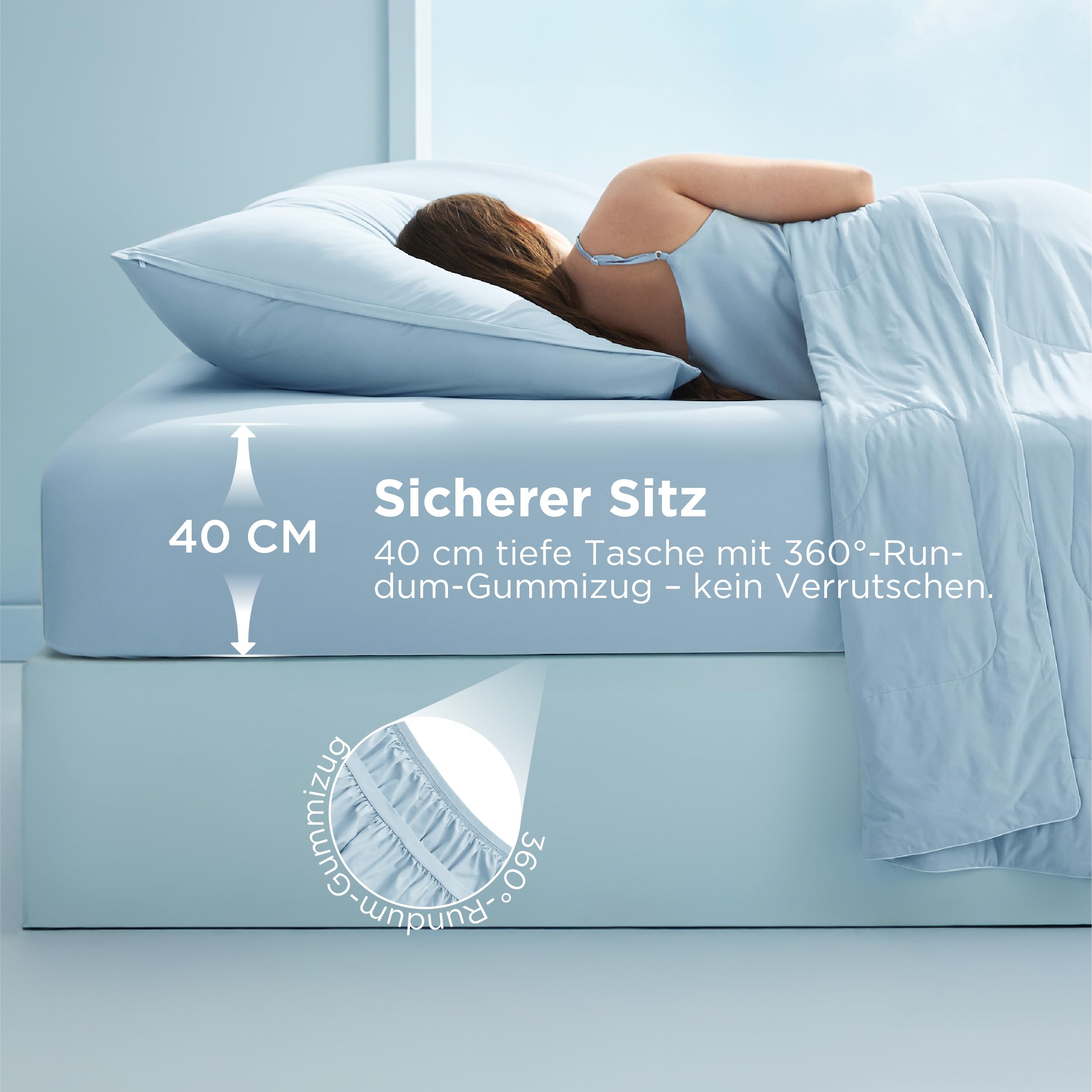 Bedsure kühlendes Spannbettlaken kühlende Bettlaken - 140x200cm+40cm, Blau