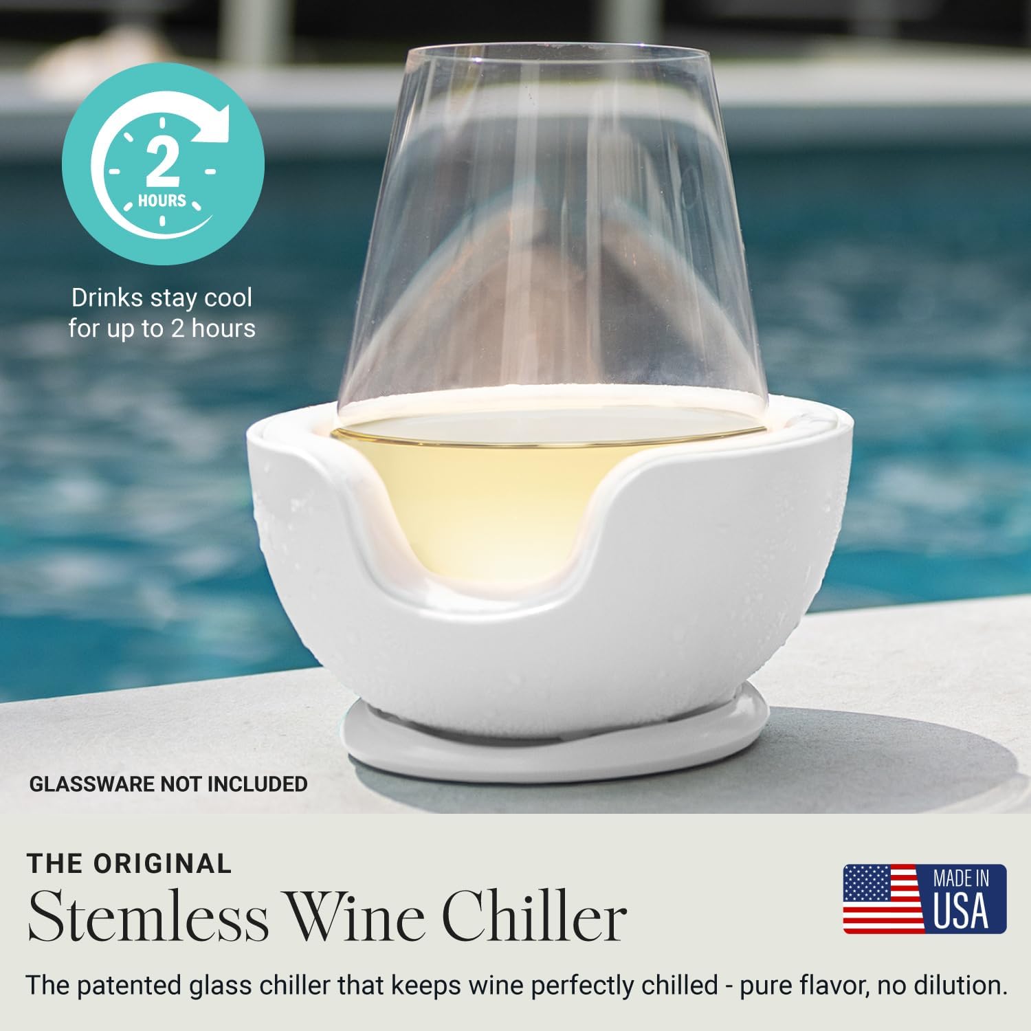 VoChill Stemless Wine Glass Chiller | Keep the Chill In Your Glass | Made in the USA | Separable & Refreezable Chill Cradle | Actively Chills Stemless Glassware | Quartz, Single Stemless - Image 2