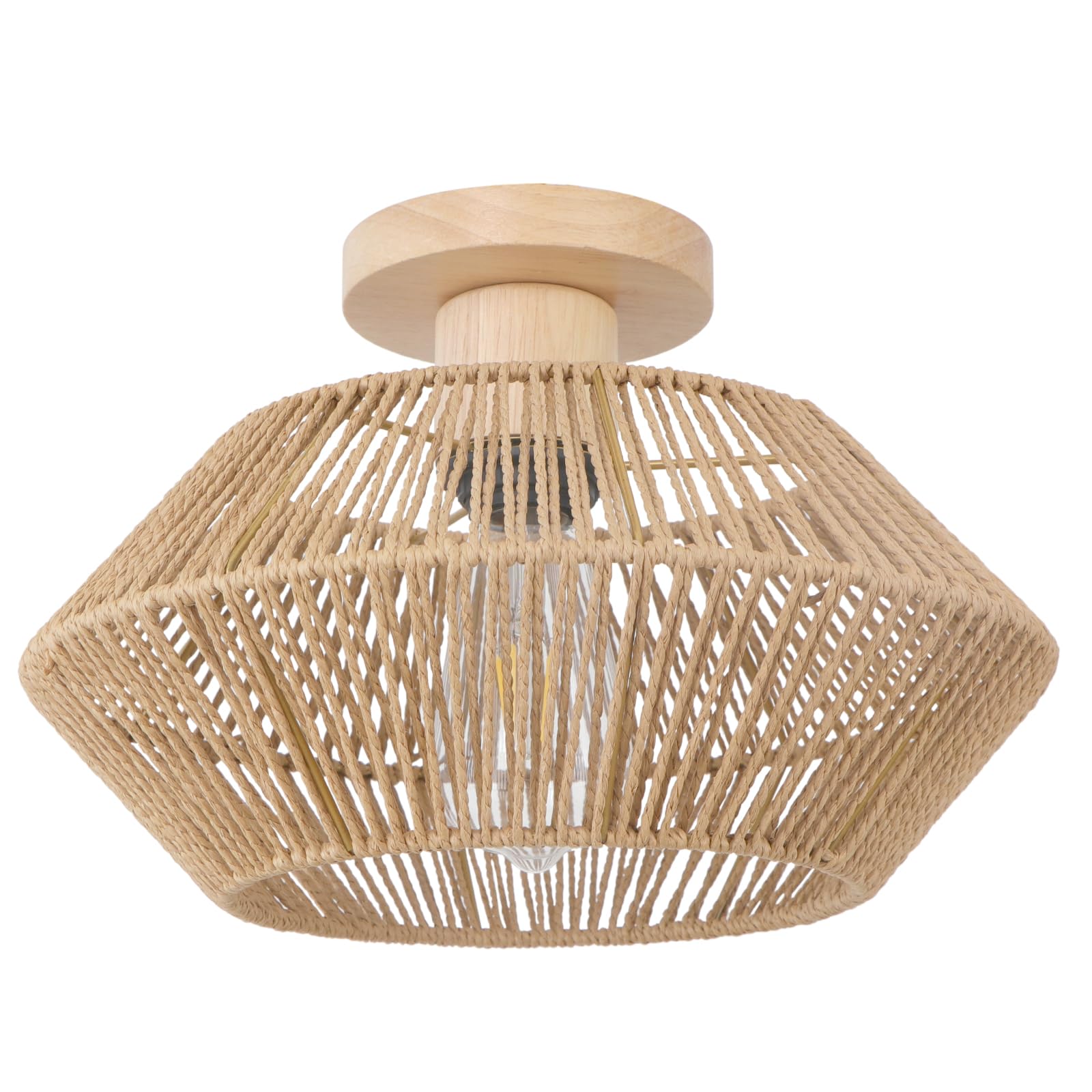 Plafoniera Soffitto Camera da Letto Boho in Rattan, Lampadario Soffitto Intrecciato a Mano a 1 Luce, Plafoniere da Soffitto in Legno per Fattoria per Soggiorno, Cucina, Ingresso, Corridoio