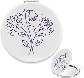 Compact Mirror Cute, Purple Line Art Floral M...