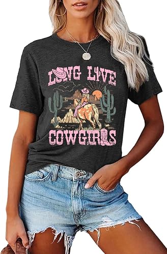 YHHR Womens Cow Skull Shirt Cowgirl Country Concert Tshirt Vintage Western Rodeo Graphic Tee Short Sleeve Casual Summer Top