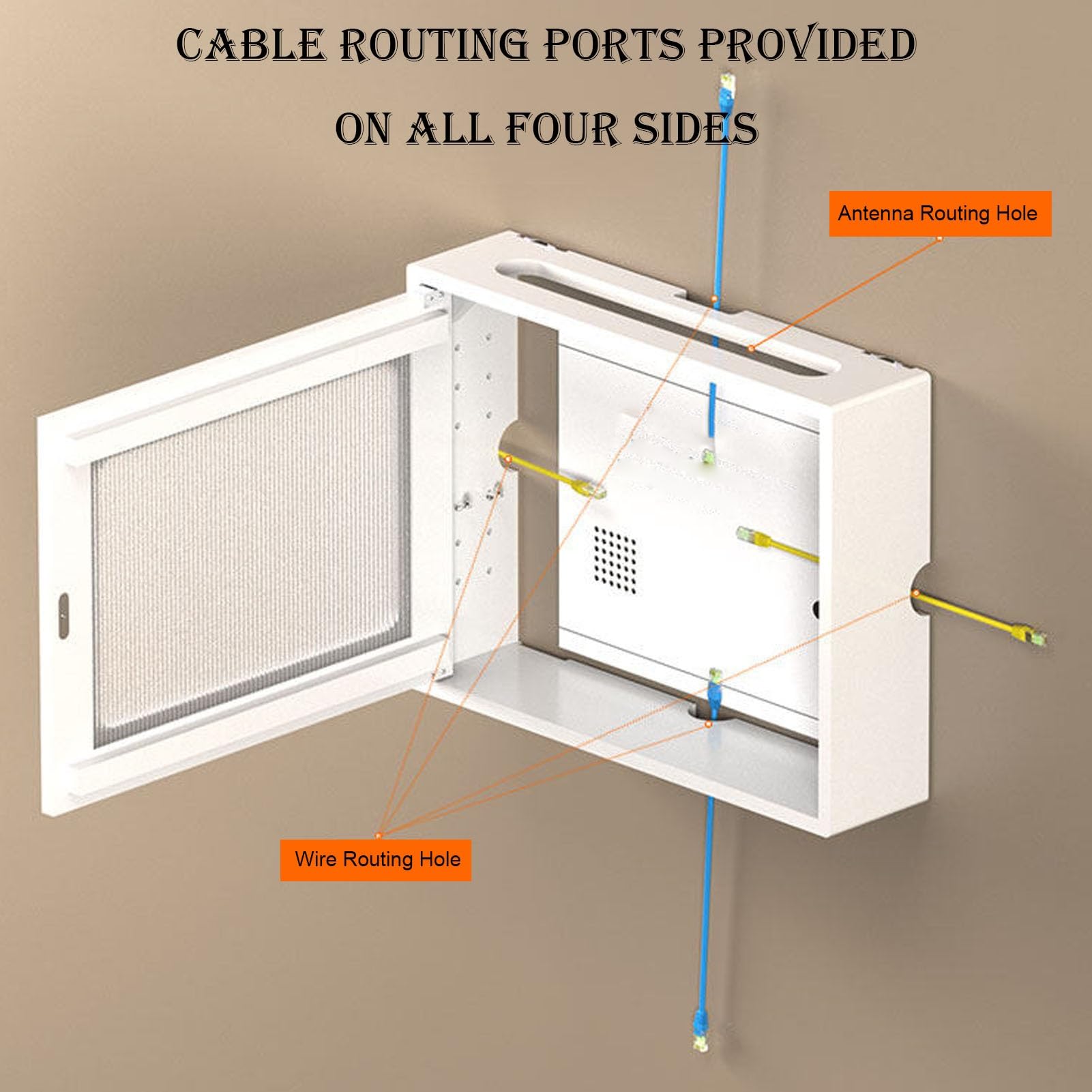 Wandmontierte WiFi-Aufbewahrungsbox, Router Ständer, Set Top Box, Steckdosenleistenschutz, Router Rack unter Kabel Versteckbox(Style 3,52.5x10x42.5cm)