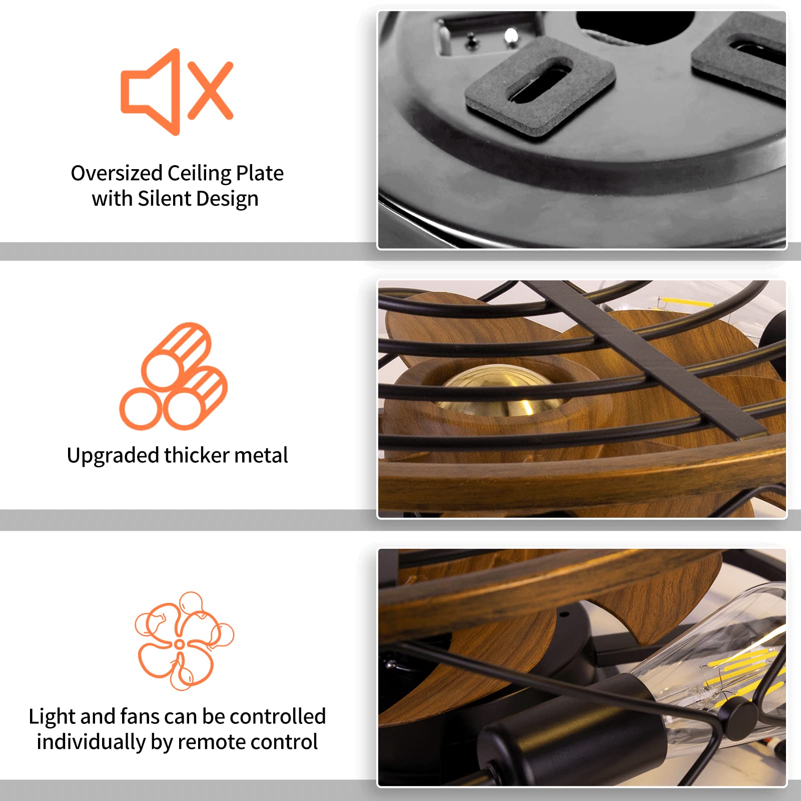 Caged Ceiling Fan with Light, 20 Inch Ceiling Fan with Lights Remote Control and Reversible Motor, Including Bulbs, Farmhouse Bladeless Ceiling Fan with Light for Kitchen, Bedroom, Dining Room