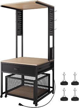 Mini Fridge Stand with Power Outlet and Drawers, Mini Fridge Stand with Storage, Mini Fridge and Microwave Stand, Suitable for Dorm, Kitchen, Dining Area, Maillard Color