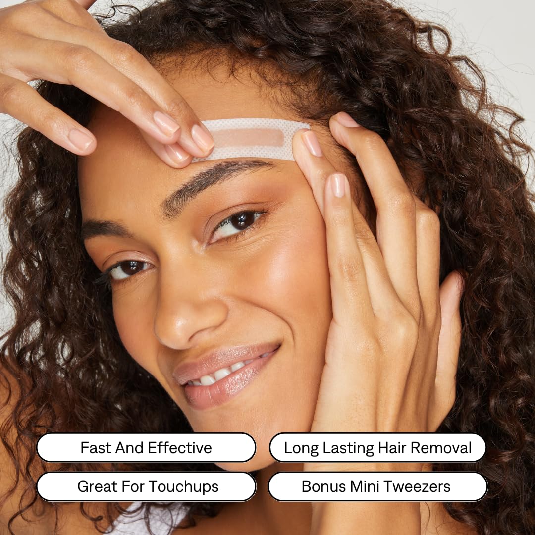 No Mo-Stache Great Face Bundle - Hypoallergenic Waxing Strips For Facial Hair and Eyebrows - 48 Waxing Strips For Lip and Brows Hair Removal + Post Wax Aloe Cream + Handheld Heartshaped Mirror