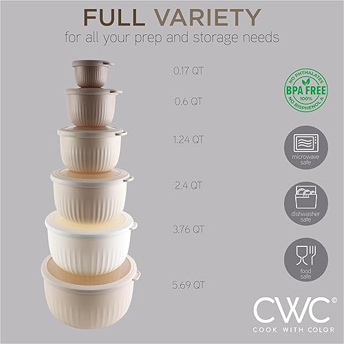 Vista 59 de COOK WITH COLOR - Juego de tazones de preparación profundos con tapas, para mezclar, de plástico, pequeños y apilables (color rosa/gris)