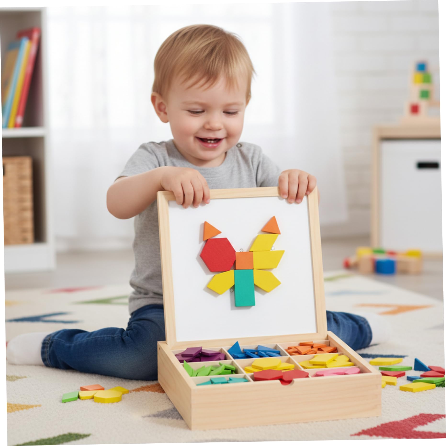 Rompecabezas Tangram, Rompecabezas magnéticos de Madera con Tarjetas de diseño, Juguetes de Aprendizaje para niños de 3 a 8 años, de geometría Tangram, 220 Piezas, Tangrams