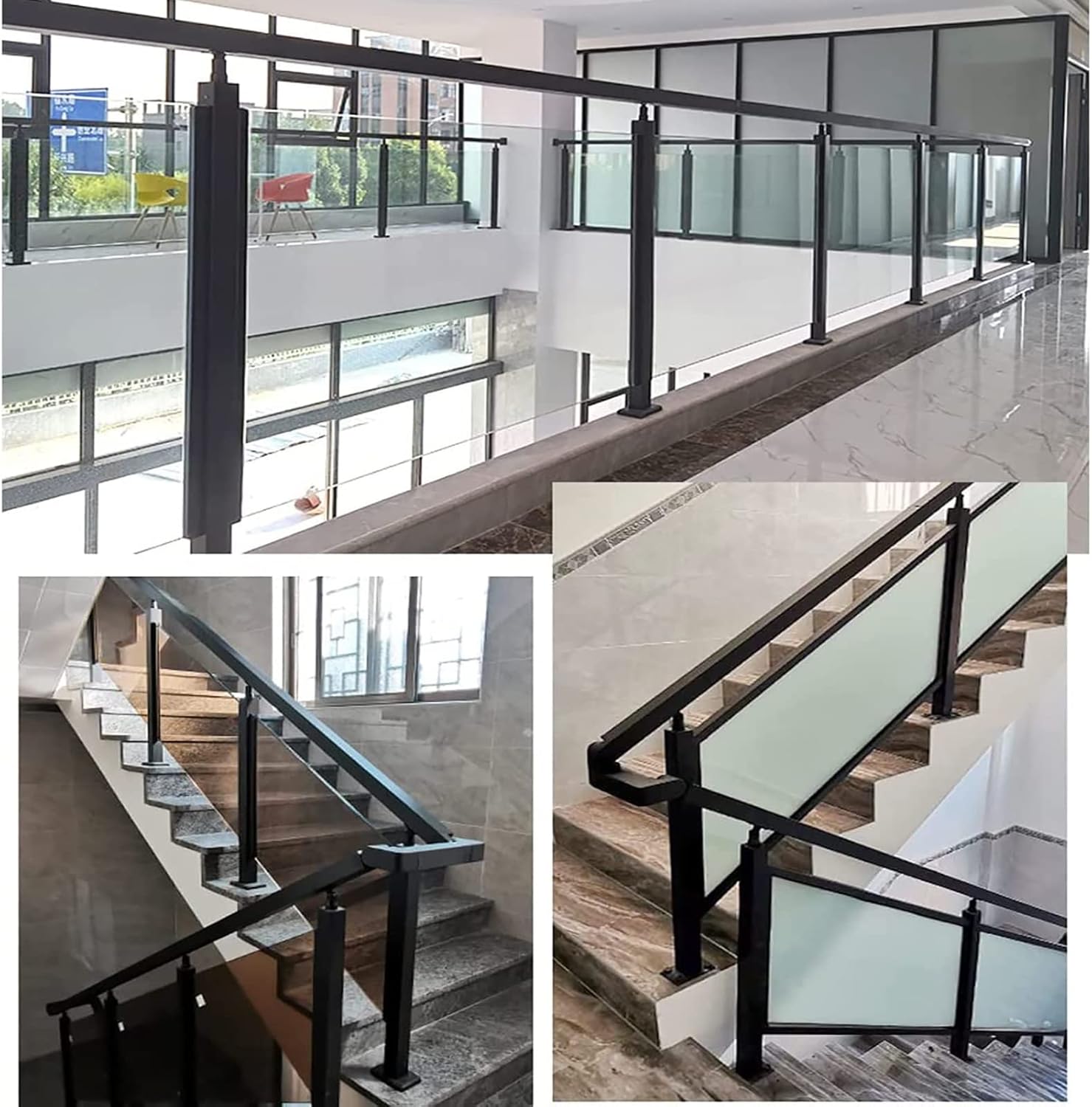 Black Glass Railing Post Stems, for Stair Handrail/Guardrail/Attic Balcony/Indoor Outdoor Deck Fence, 34in / 37in / 41in / 45in Tall (Color : Middle Post, Size : 85cm/33.5in)