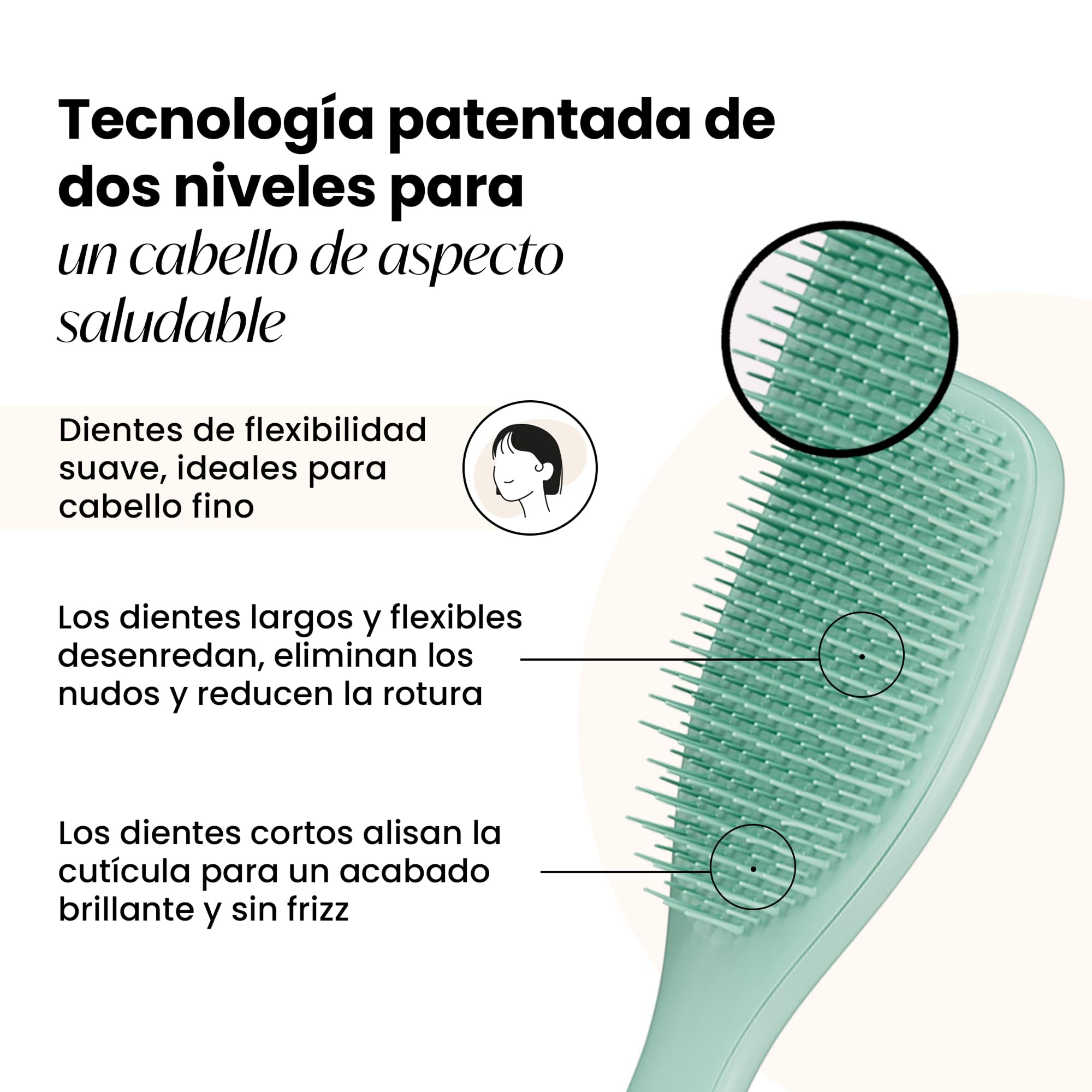 Tangle Teezer Fine and Fragile Ultimate Detangler Hairbrush - Cepillo Desenredante Cabello Teñido, Fino y Frágil - Púas Suaves y Flexibles de Doble Altura - Menos Rotura y Sin Tirones - Verde Azulado