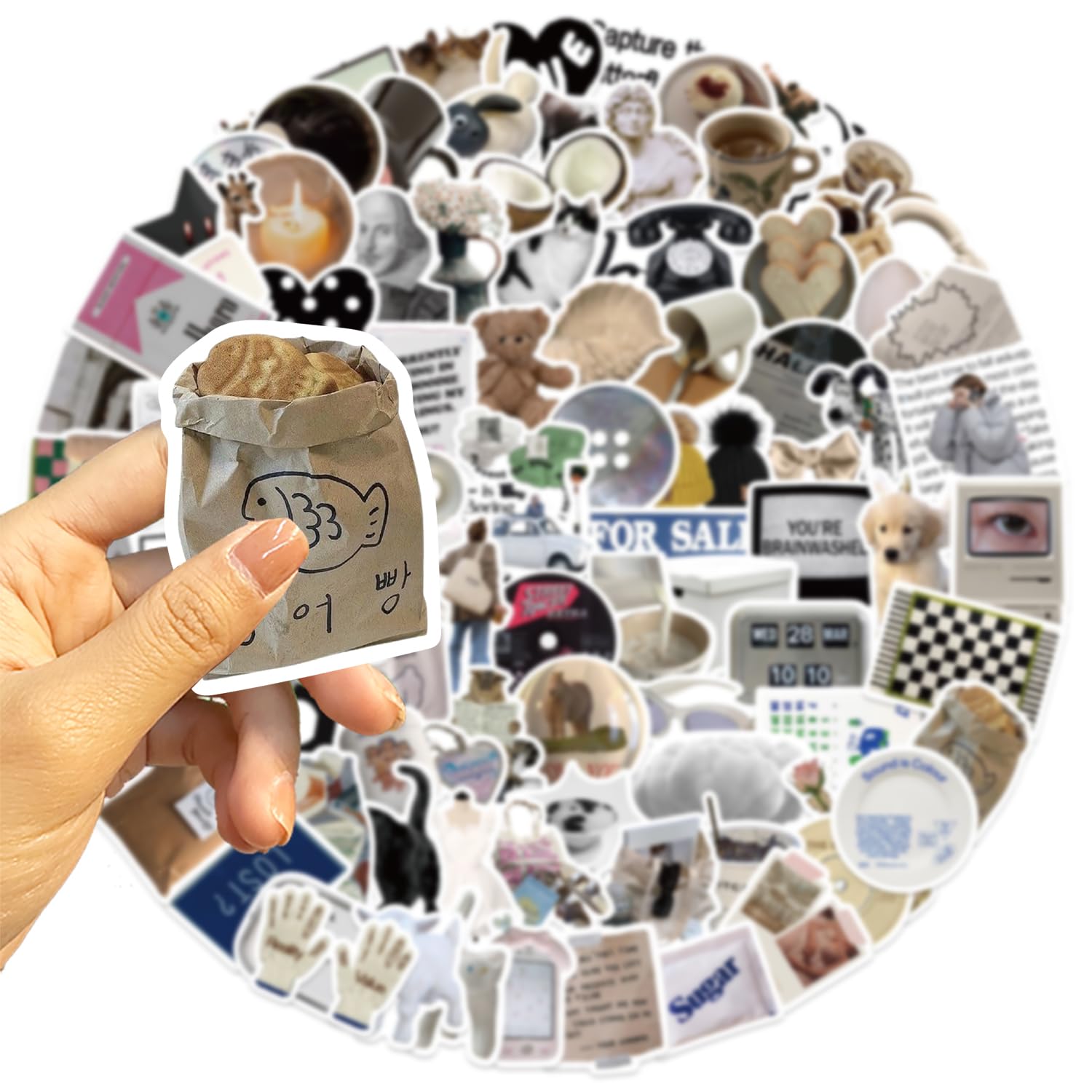 100Pcs Vintage Aesthetic Stickers for Scrapbooks,Cute Vinyl Stickers for Water Bottles Skateboard Notebooks Phone Kindle,Laptop Stickers for Kids Teens Adults Girls - Image 3