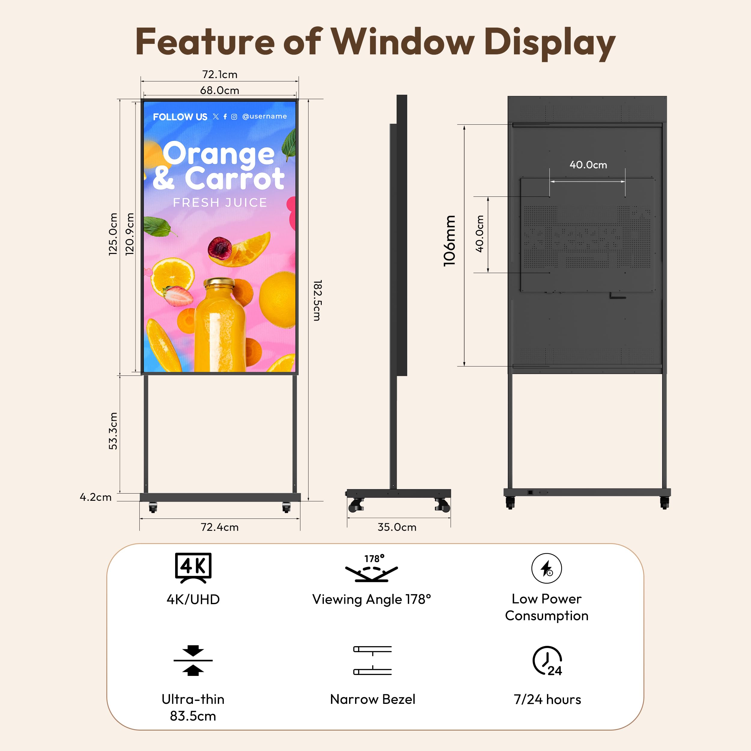 HARZHI 55-calowy cyfrowy wyświetlacz 3000 Nits, ultrajasny cyfrowy wyświetlacz reklamowy do Windows, wyświetlacz 2K, Android 14, sterowanie w chmurze / aplikacji, CMS/USB/WiFi/HDMI, do restauracji