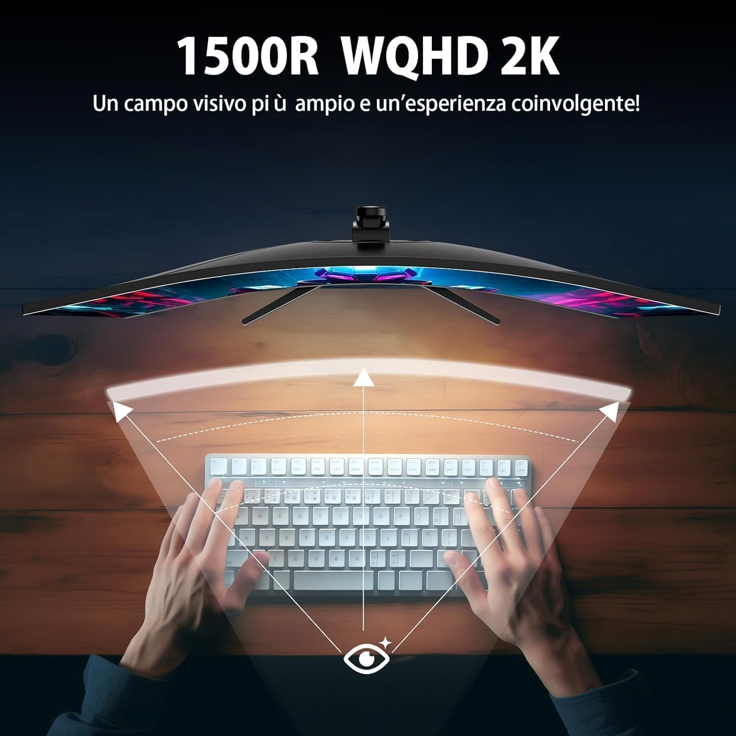Minifire Monitor Gaming 32 pollici Curvo, PC Monitors Ultrawide WQHD(2560 x 1440), 180Hz, 1Ms, VA (1500R), UltraLarge, 2xHDMI 2.1 (144HZ), DP 1.2 (180Hz), AdaptiveSync, sRGB125%, DCI-P3 90%, Eye Care