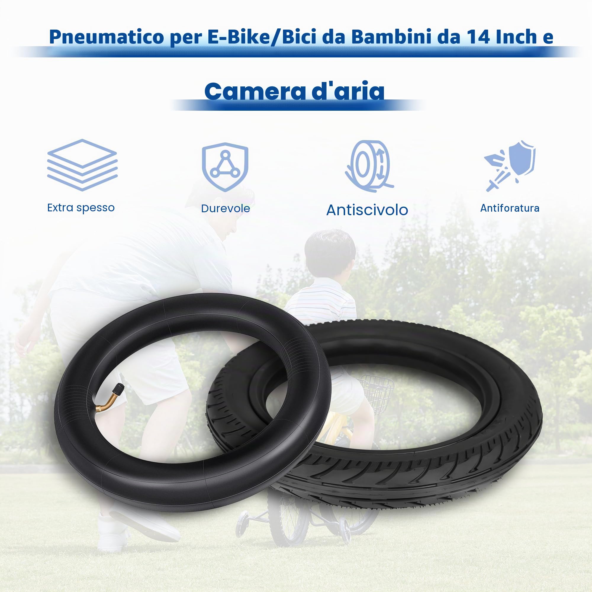 Set di 2 pneumatici e camera d'aria da 14 x 2,125 pollici (54 – 254) per biciclette elettriche al litio, BMX e scooter, 40 psi, include 2 leve per pneumatici (stile B, 35,6 x 5,4 cm)
