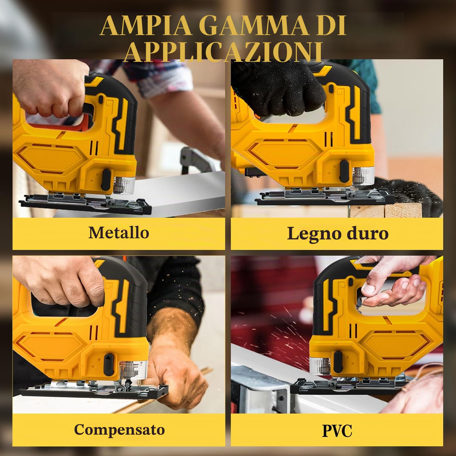 Seghetto alternativo elettrico senza fili per Dewalt 18V 20V, 400W 2900RPM, 3 azione orbitale, angolo di taglio smussato ±45°, 6 lame con codolo a T per legno, plastica, metallo (senza batteria)