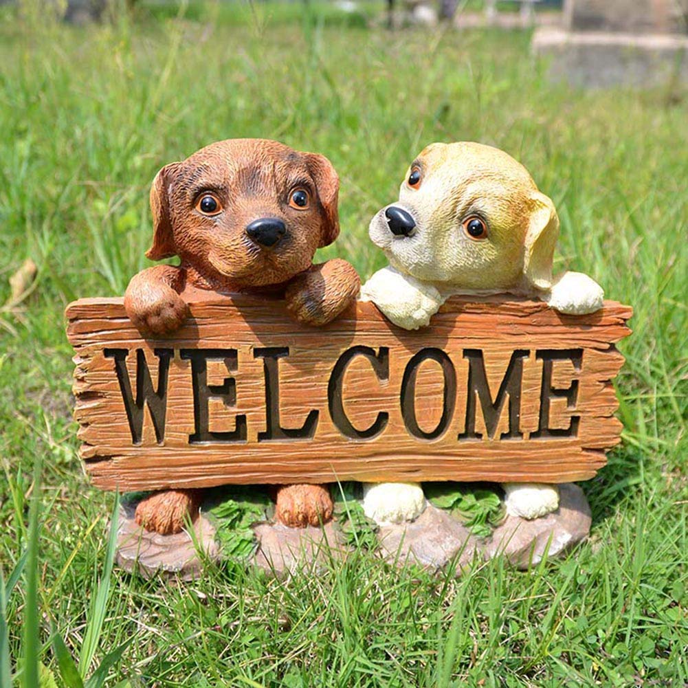 Amazon.co.jp: 犬のウェルカムサイン、ガーデンパピー彫刻