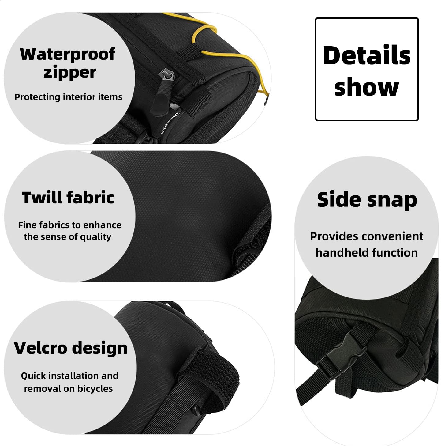 Bike Handlebar Bag Bicycle Front Frame Bag Storage Roll Bag Cycling Accessories Pack for Road Bike, MTB Mountain Bike, Motorcycle