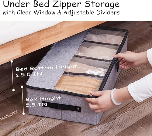 Miniatura 6 de AARAINBOW Organizador de ropa plegable debajo de la cama con tapa, contenedor de almacenamiento debajo de la cama con divisores ajustables debajo de
