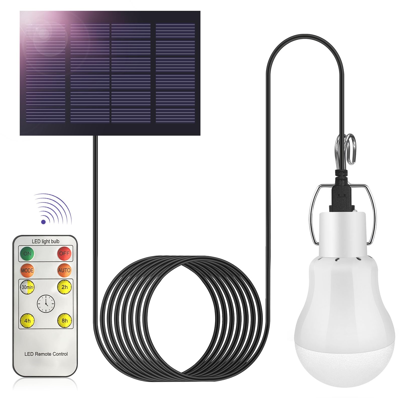 Ddlisu 3W Solarbetriebene LED Schuppenlampe mit Fernbedienung, Tragbare, Wiederaufladbare LED Solar Hängeleuchte mit Lichtsensor per USB, für Drinnen und Draußen, für Camping, Zelt, Angeln, Garten