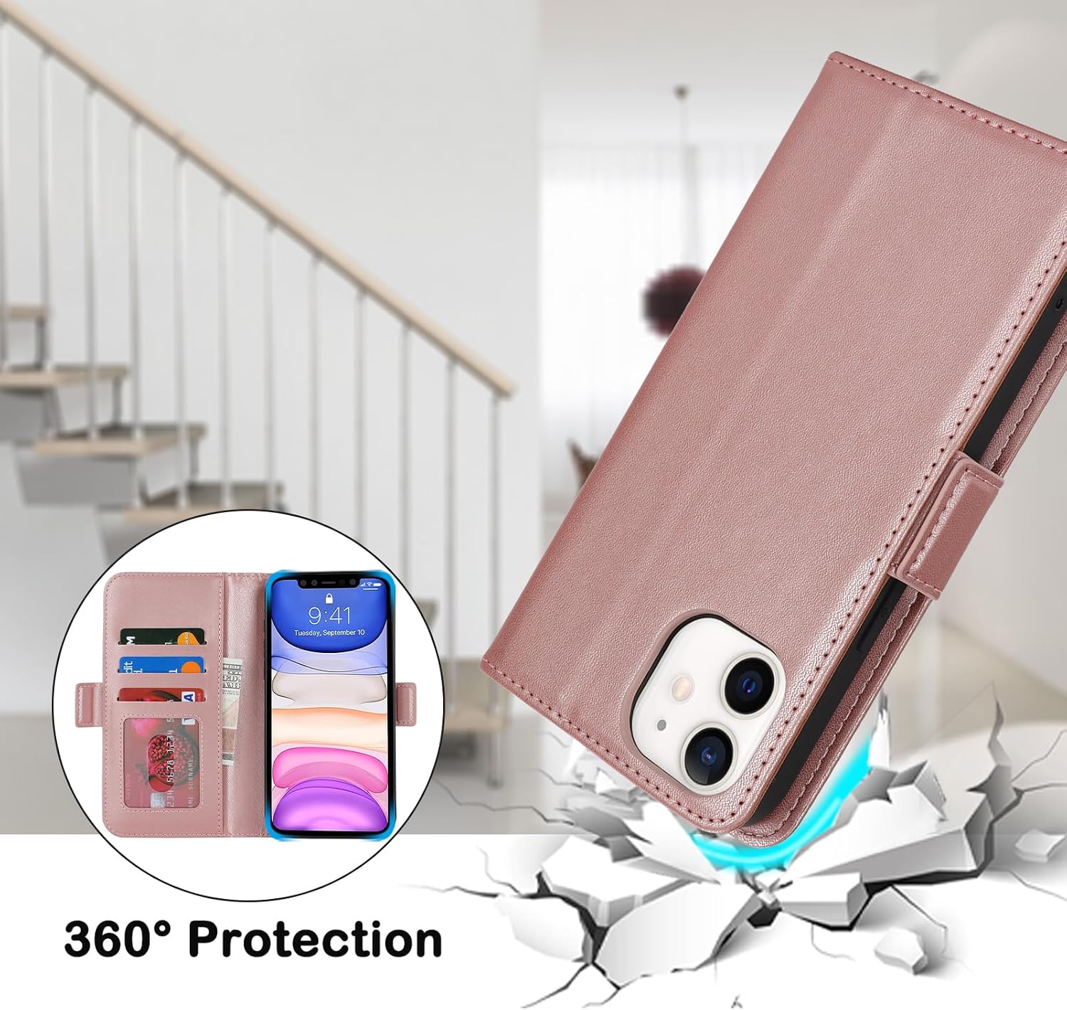 Ｈａｖａｙａ for iPhone 11 Phone case with Card Holder iPhone 11 case Wallet Zipper for Women Men PU Leather Flip Folio Credit Card Slots Stand Shockproof Phone Cover(6.1")-Rose Gold