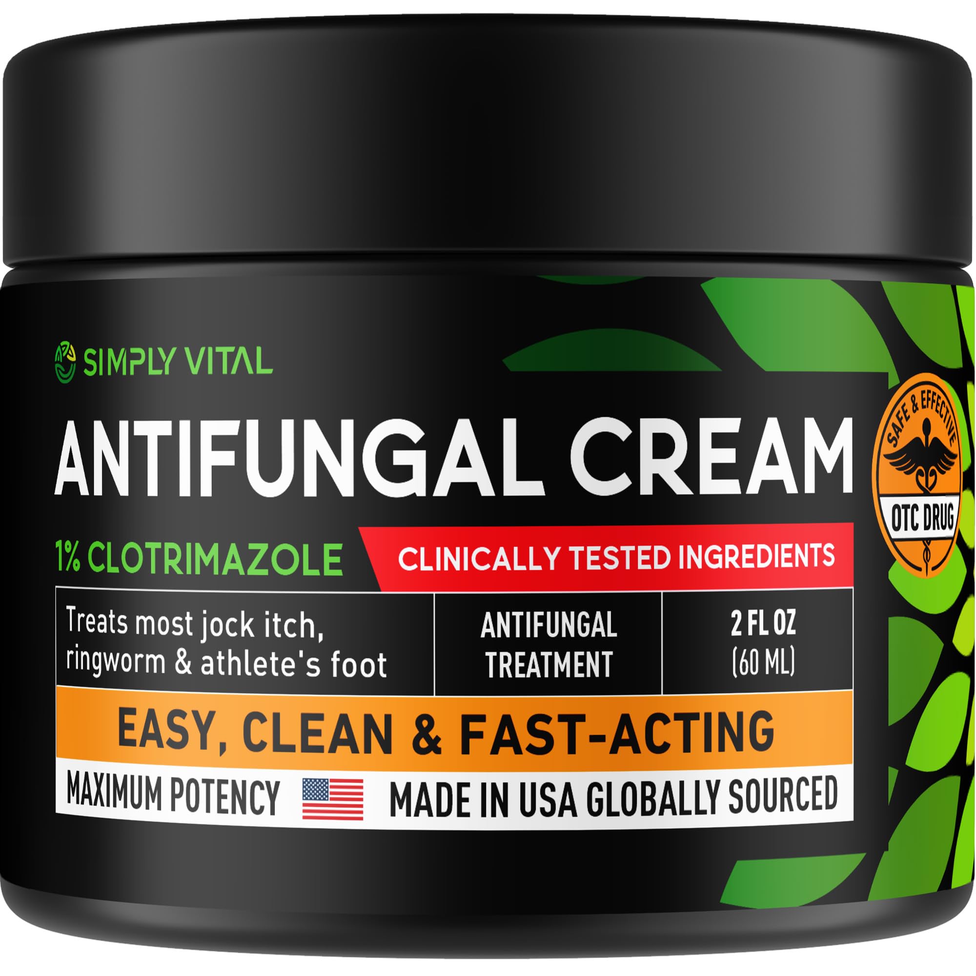 Clotrimazole 1% Antifungal Cream - Treats Most Athlete’s Foot, Jock Itch & Ringworm - Athletes Foot Treatment - 2 oz - Made in USA