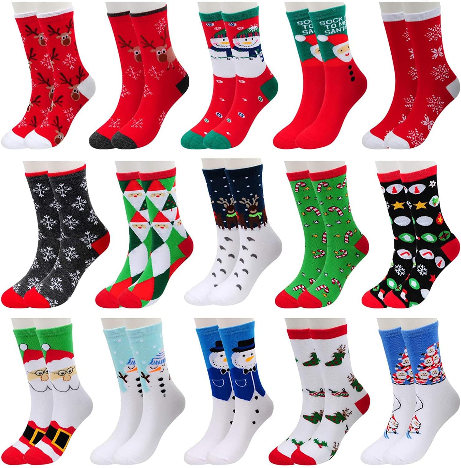15 Pairs Women's Christmas Socks Bulk Christmas Gifts Stocking Stuffers for Women Teens Adults Family Coworkers