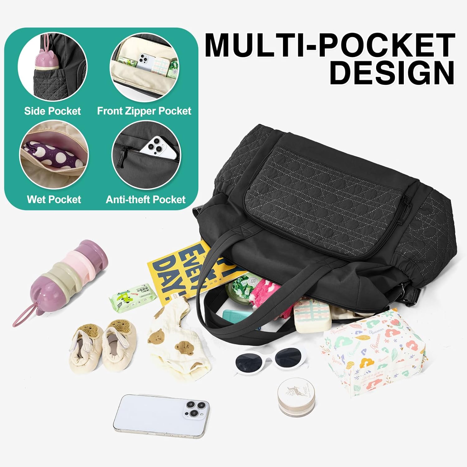 Travel Duffel Bag for Women, Quilted Weekender Bag with Wet Pocket, Carry On Gym Tote Bag, Personal Item Bags for Hospital, Overnight Trip