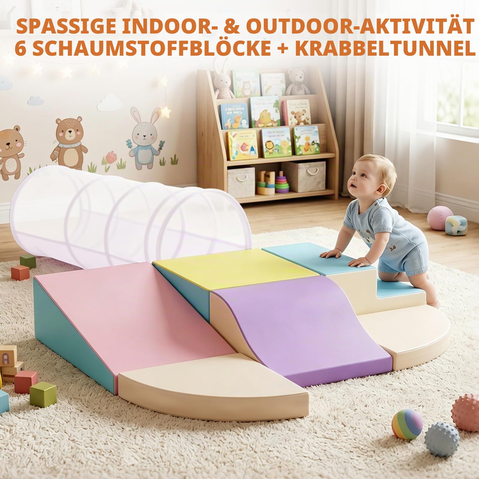 Softbausteine 6er-Set Schaumstoff Bausteine Riesenbausteine Bauklötze Bauspielzeug Schaumstoffblöcke für 1-3 Jahre alt Kinder Kunstleder EPE(JM3241)