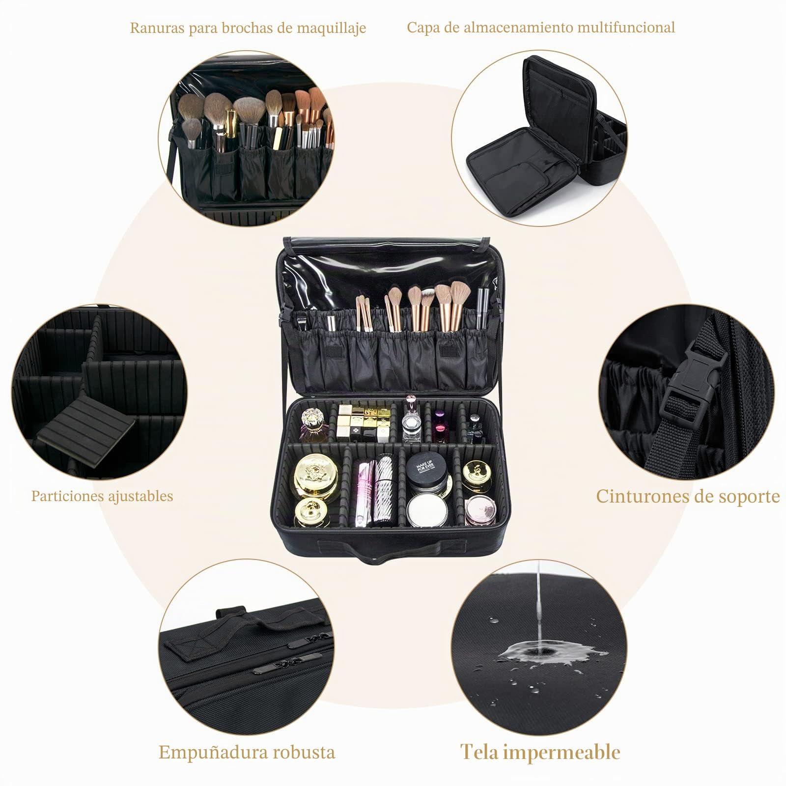 Neceser Maquillaje Maletin Organizador Mujer: Kit de Maquillaje Maleta Neceser Ligera - Bolsa Profesional de Cosméticos Viaje Portable con Divisiones Extraíbles & Bandolera