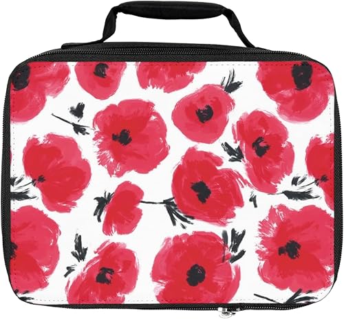 Red Poppy Insulated Lunch Box Cooler