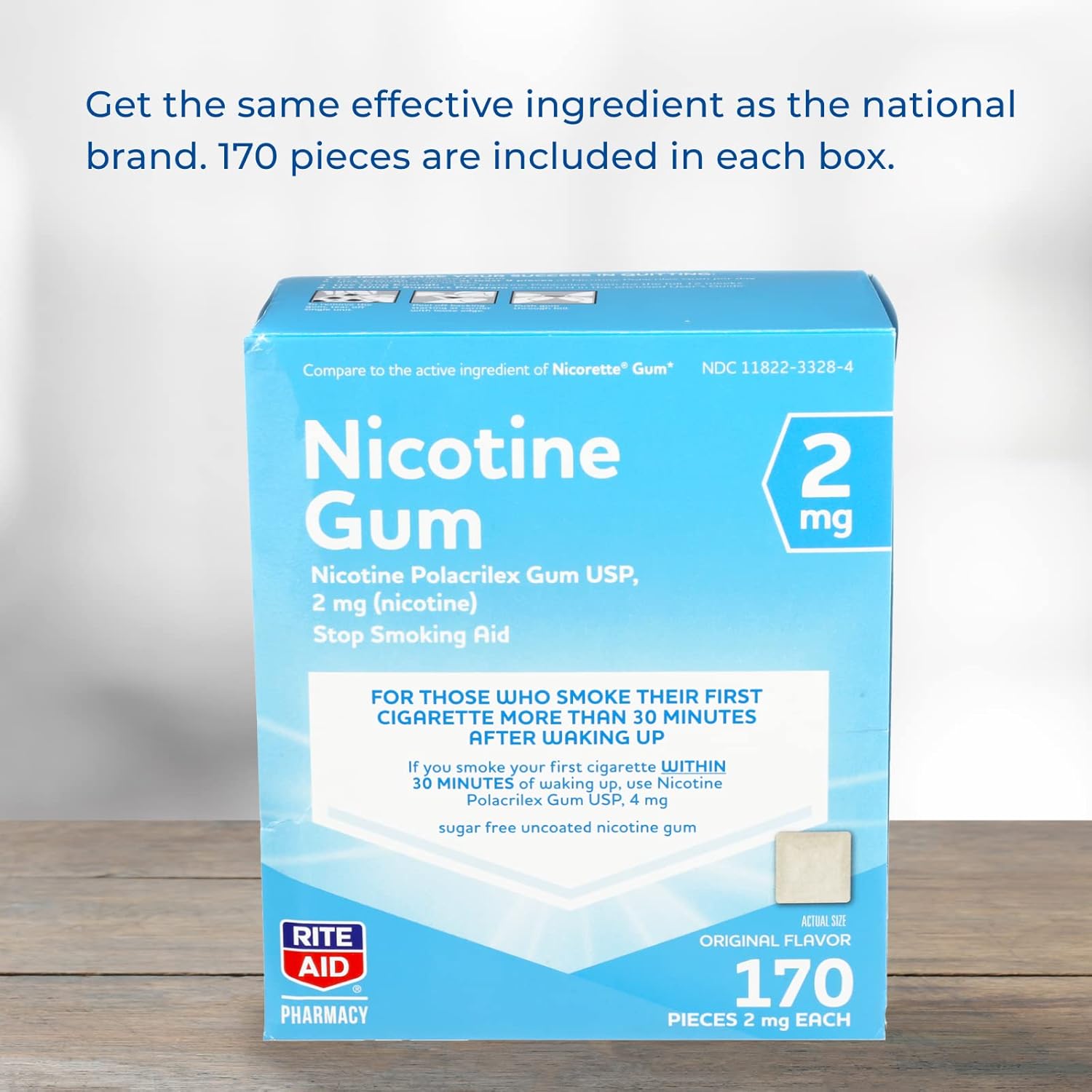 Rite Aid Nicotine Gum, 2mg, Original Flavor - 170 Pieces | Quit Smoking Aid | Nicotine Replacement Gum | Stop Smoking Aids That Work | Chewing Gum to Help You Quit Smoking | Uncoated Nicotine Gum