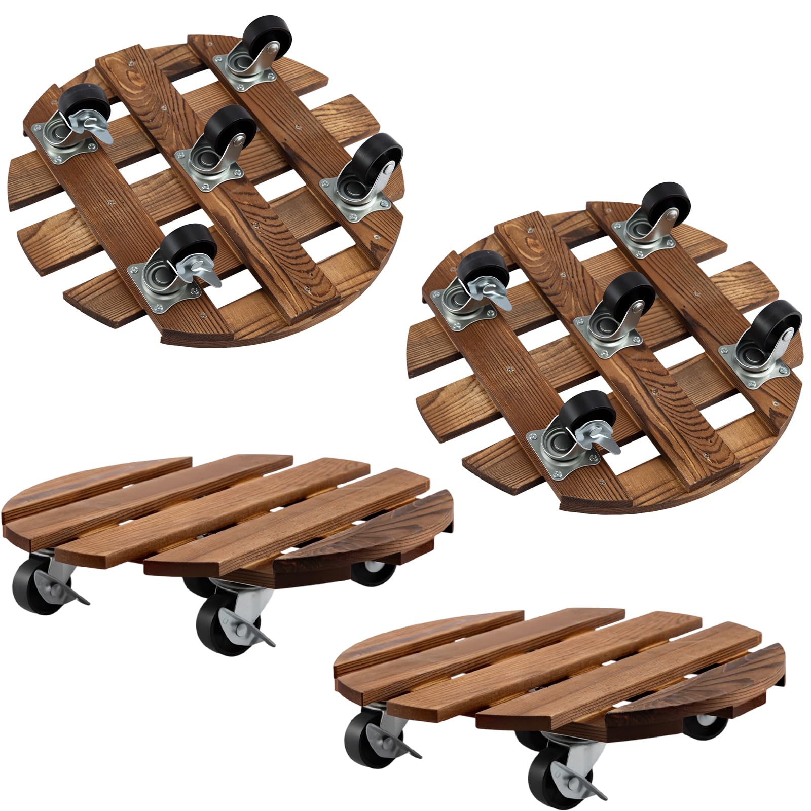 M.J COMFY-LIFE Potted Plant Stand with Wheels 12″ Round Plant Caddy Wood Potted Trolley Movable Plant Dolly Heavy-Duty Plant Stands for Indoor Outdoor Use Plant Movers for Patio Garden Home (4 pack)