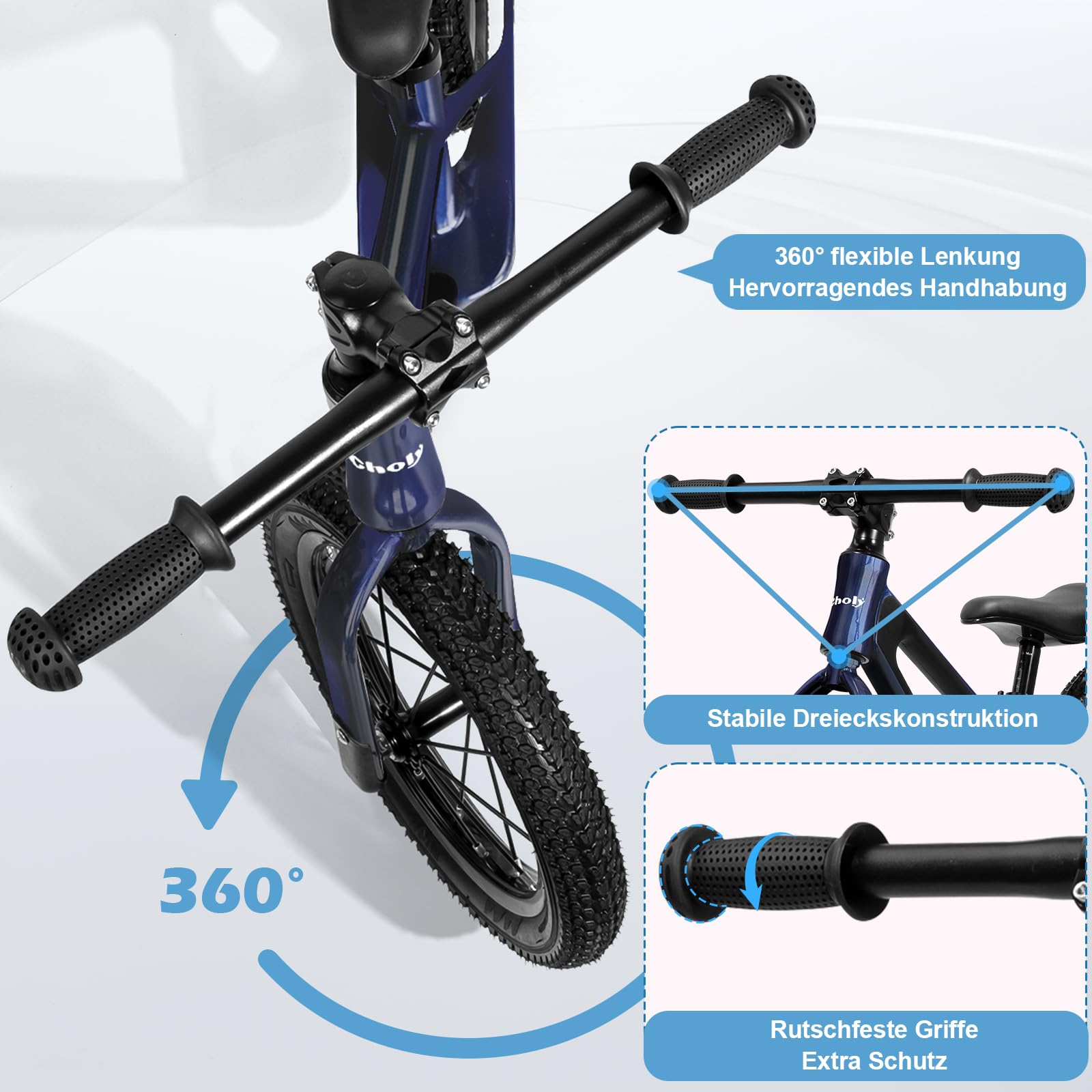 CHOLY 14 Zoll Laufrad für Kinder von 3-6 Jahren, Pedalfreies Kinderfahrrad | verstellbarem Sitz, Luftreifen und Rahmen aus Magnesiumlegierung, leichtes Trainingsfahrrad für Kinder