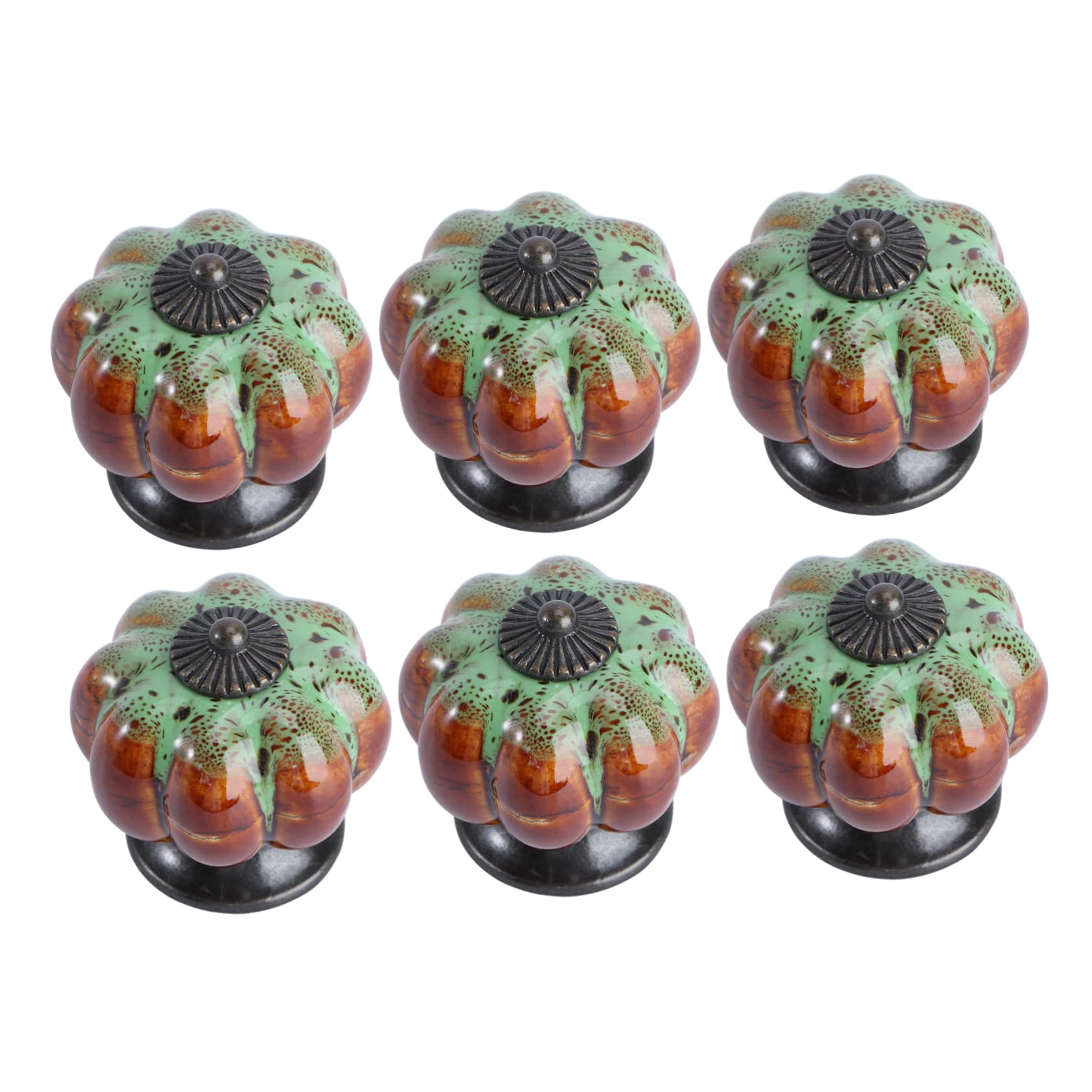 Pomelli per Mobili in Ceramica 6 Pezzi Design a Zucca Verde, Maniglie Tradizionali per Cassetti e Armadi, Maniglia Decorativa e Funzionale per Interni e Cucina