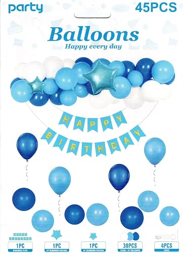 Birthday Blue Party Balloons 1pc Diagonal flag x1pc 18''Aluminum film ball x1pc10''Aluminum film ball x38pcs25cm/10''Balloons x4pcsParts