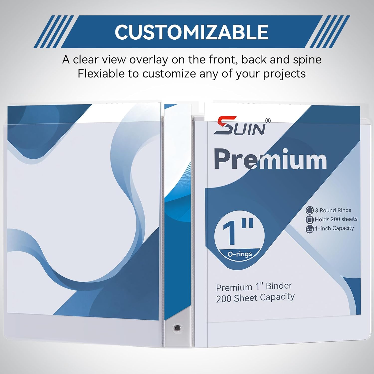 SUIN Bulk 12 Pack 1-inch 3 Ring Binders -Durable 1'' Binders with Roung Ring Binder, Large 200 Sheet Capacity, Fit 8.5" x 11" US Letter Size Paper, White (1'' White - 12 Packs)
