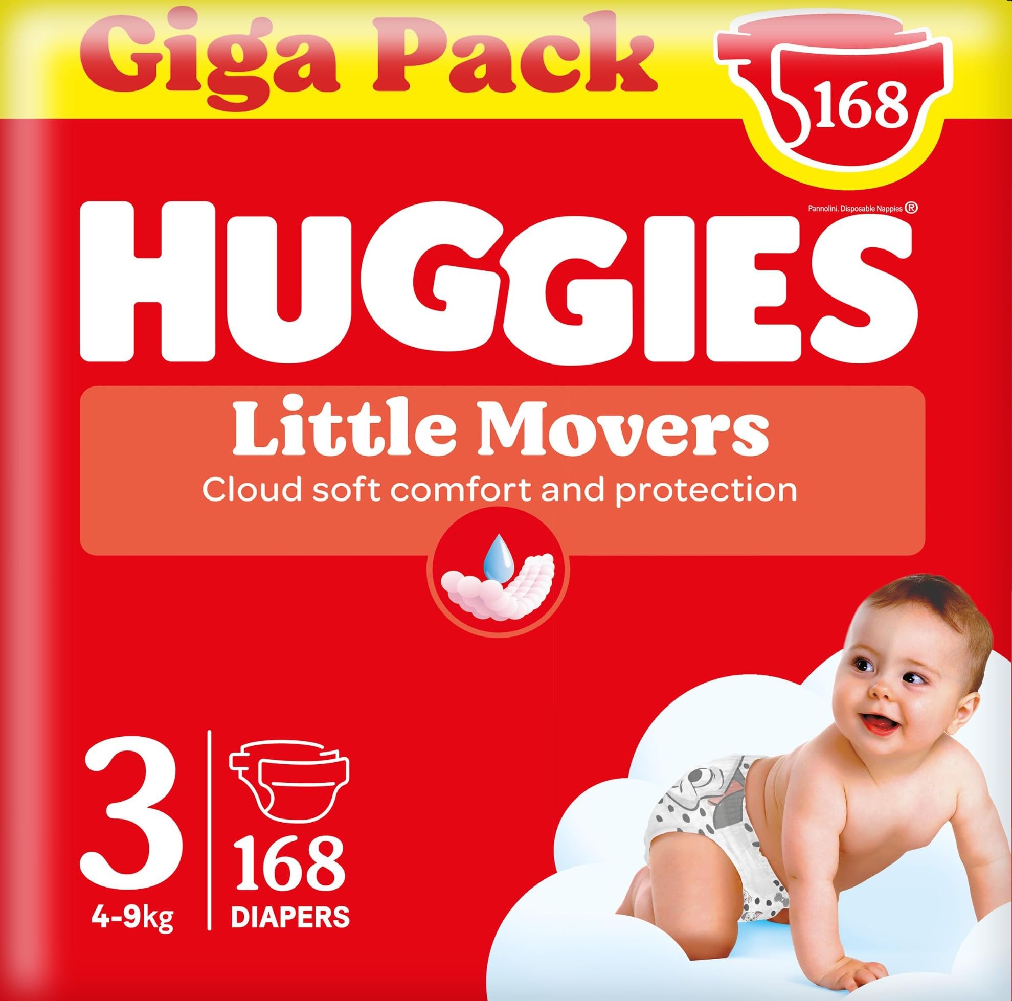 Huggies Little Movers baby luiers - Maat 3-4 tot 9 kg - 168 luiers met Disney designs - Giga pack, New Version