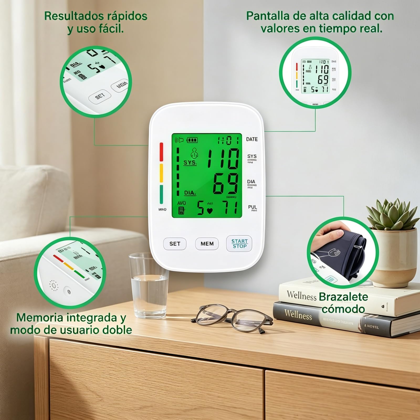 Oryzon Blood Pressure Monitor V1 Pro – Tensiómetro Digital de Brazo con Pantalla LCD, Detección de Arritmias, Brazalete Ajustable, Alimentación USB y Pilas para Seguimiento Diario (1 unidad)