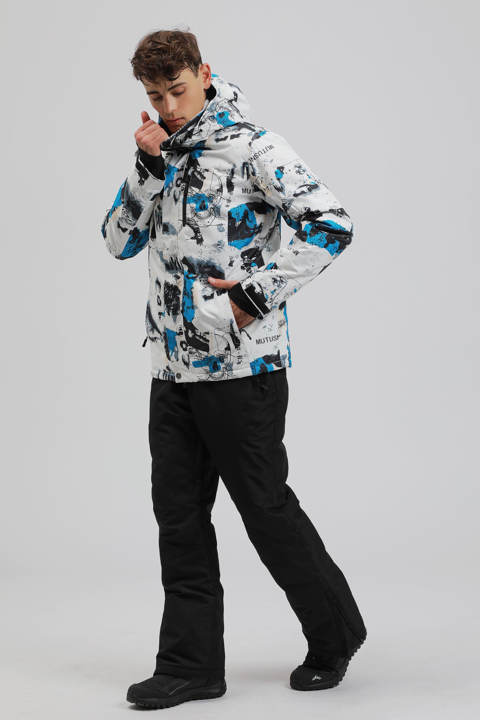 ALSOGO Vestes de Ski et Pantalons de Ski Pour Hommes Costume de Ski Hiver Imperméable et Coupe - Vent Manteau de Neige à Capuche deux Pièces Ensemble de Snowboard
